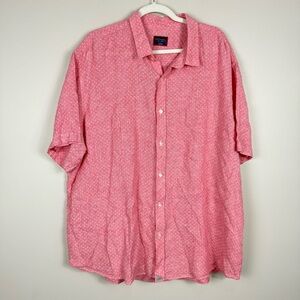 Untuckit Linen Button Up Mens XXXL Collared Short Sleeve Pink Geometric Preppy